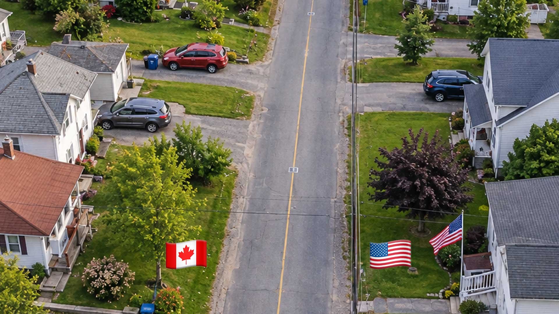 Así es la frontera de Canadá con Estados Unidos . En muchas partes no hay muros ni guardias